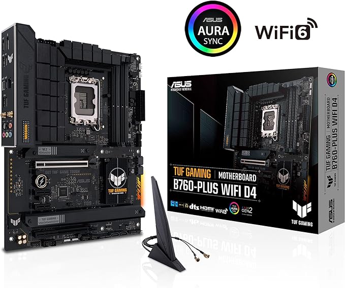 ASUS TUF Gaming B760-PLUS WiFi D4 Intel(13th and 12th Gen) LGA 1700 ATX Motherboard,PCIe 5.0,3xPCIe 4.0 M.2 Slots,DDR4,2.5Gb LAN,USB 3.2 Gen 2x2 Type-C,Front USB 3.2 Gen 2 Type-C®, Thunderbolt(USB4®) ASUS TUF Gaming B760-PLUS WiFi D4 Intel(13th and 12th Gen) LGA 1700 ATX Motherboard,PCIe 5.0,3xPCIe 4.0 M.2 Slots,DDR4,2.5Gb LAN,USB 3.2 Gen 2x2 Type-C,Front USB 3.2 Gen 2 Type-C®, Thunderbolt(USB4®)
